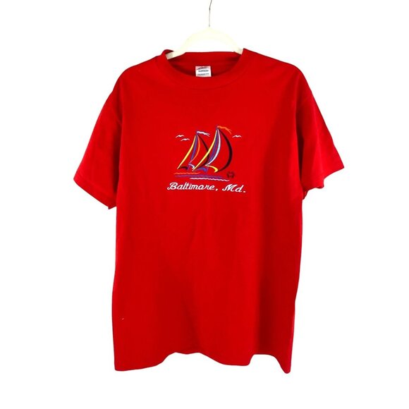 Delta Pro Weight Red Baltimore Md. Graphic Tee Shirt M Short Sleeve Unisex Nauti - Picture 1 of 6